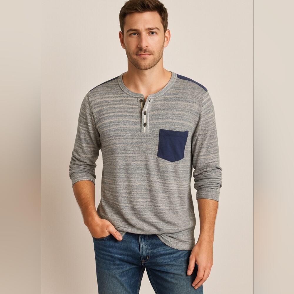 Banana Republic Henley Blue, White Stripey Sweater Sz L #1238